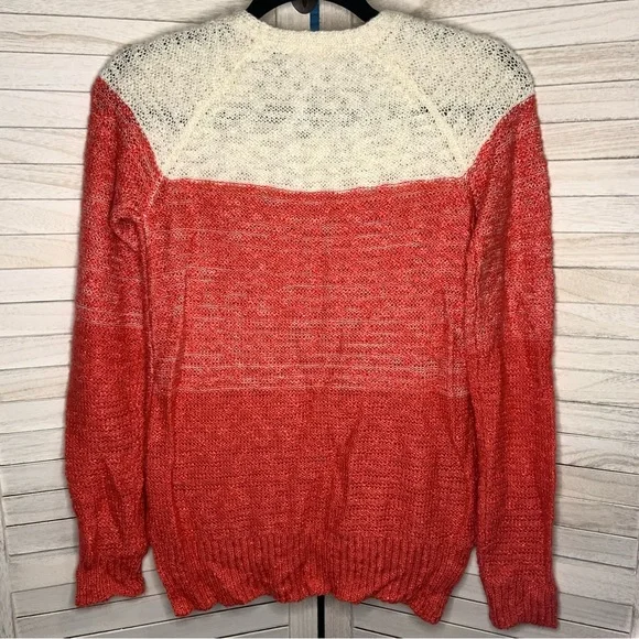 Cloud Chaser Color Block Cream and Pink Acrylic Knit V Neck Sweater - Picture 4 of 11